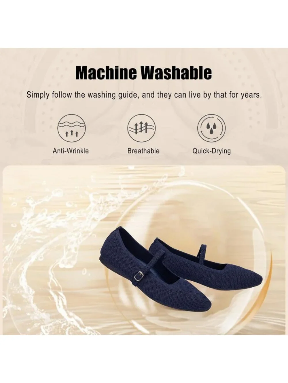 Women's Blue Rubber Knit Square Toe Ballet Flats With Strap Comfortable Shoes